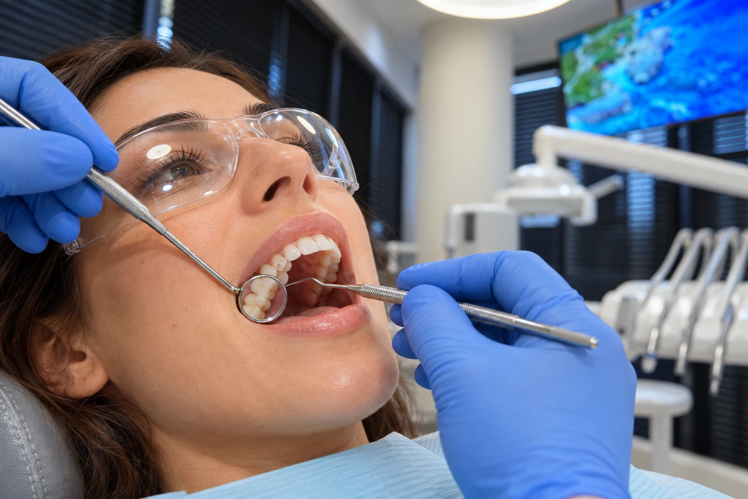 Pamje ilustruese e një pacienteje gjatë trajtimit dentar