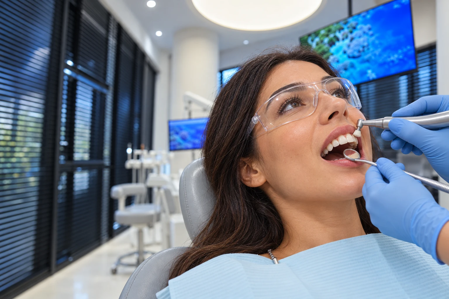 Pamje ilustruese e një pacienteje gjatë trajtimit dentar